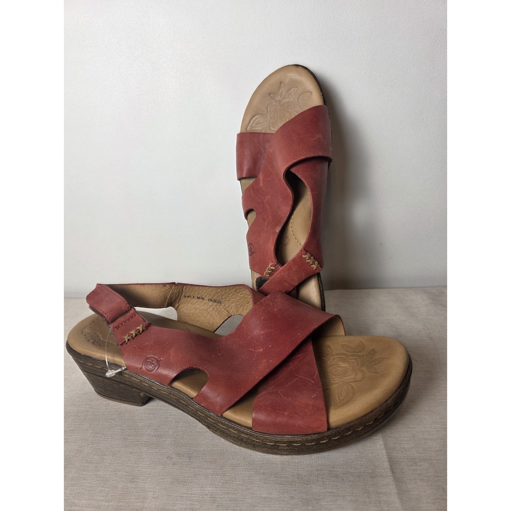 Born Red Leather Block Heel Adjustable Strap Sandal US Size 9 EU 40.5 D63605